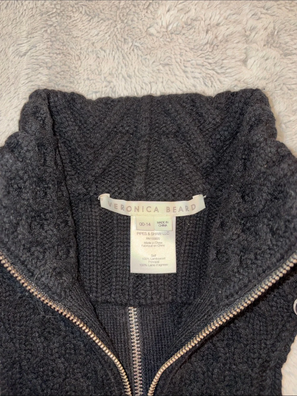 Veronica Beard Upstate Cable Knit Zip Dickey with Cuffs - Size 00-14 - Like New